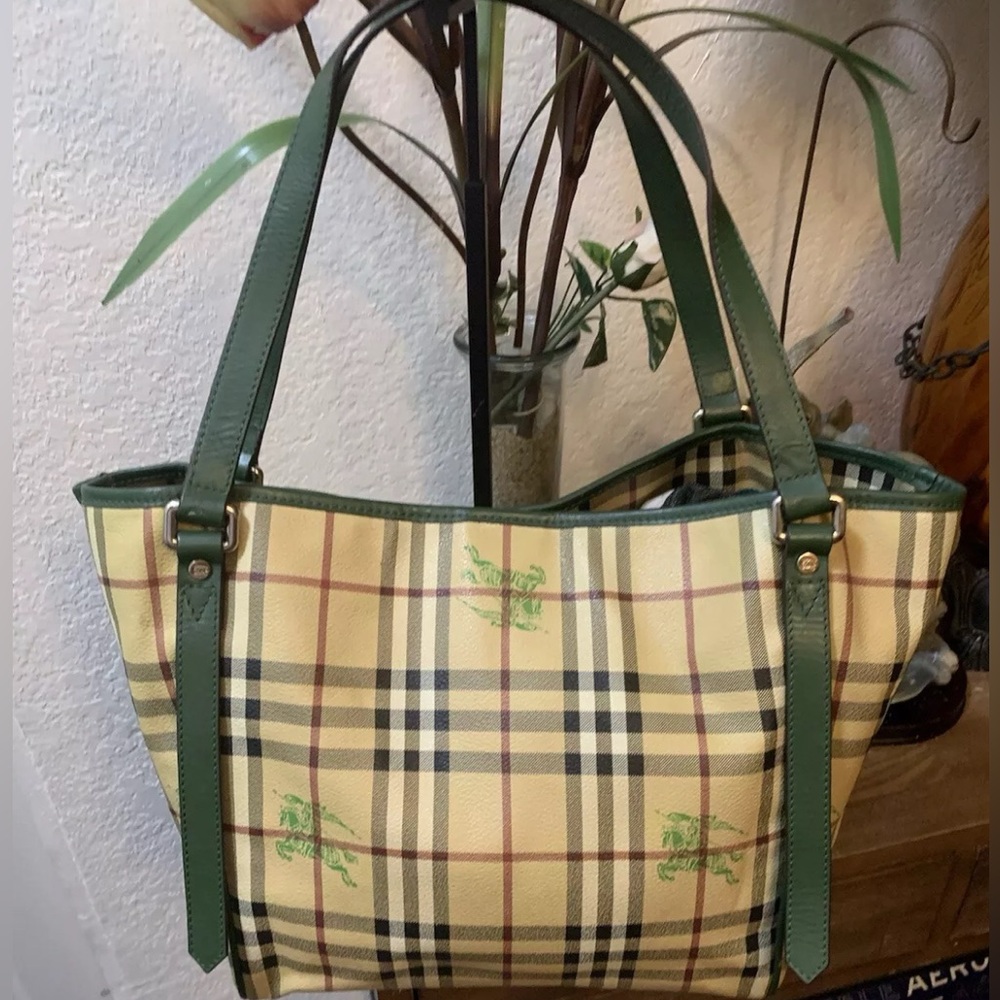 Burberry Canterbury Haymarket Check Tote Bag w/ Green Accents EUC